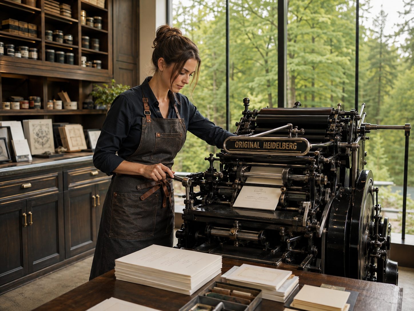 Working the Heidelberg Windmill press in the Longbourn studio